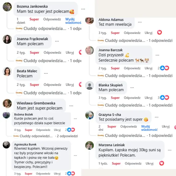 Komentarze klientów Cluddy z Facebooka