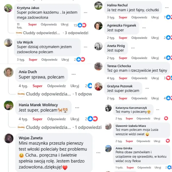 Komentarze klientów Cluddy z Facebooka
