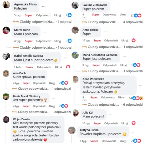 Komentarze klientów Cluddy z Facebooka